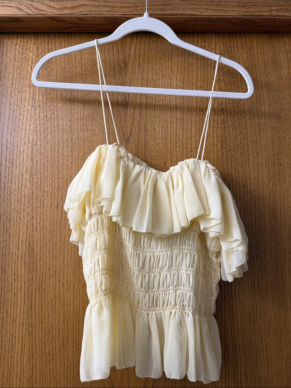 Ronny Kobo Pastel Yellow Ruffled Smocked Cami Top